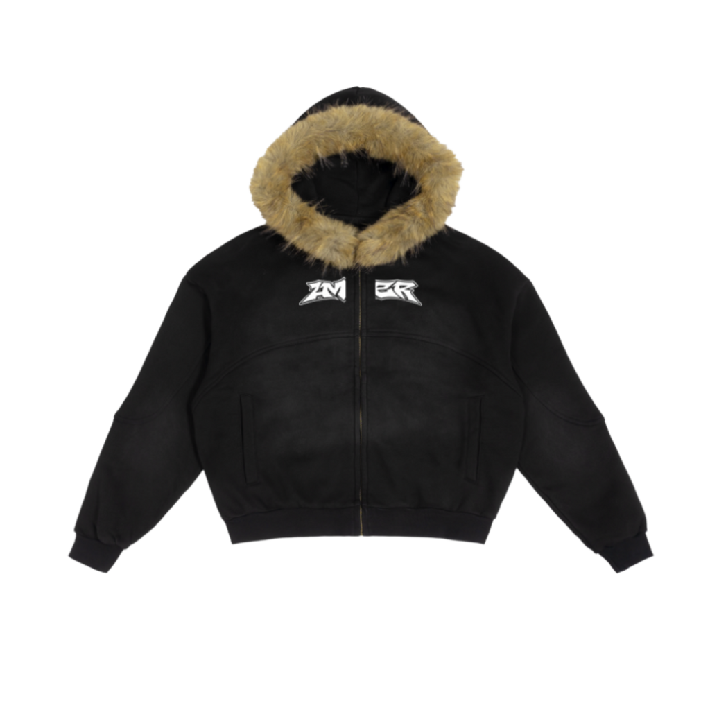 Zip-up fur hoodie