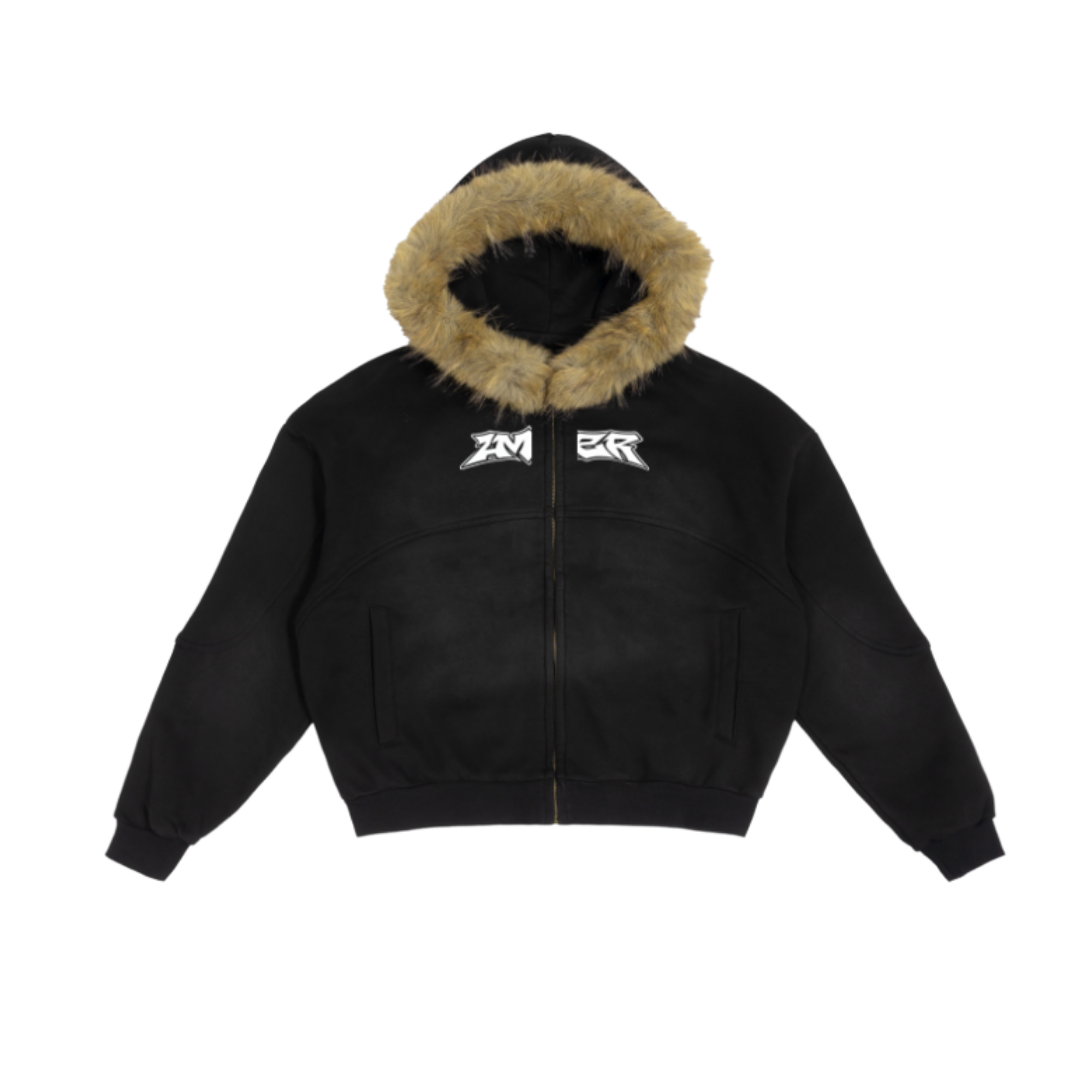 Zip-up fur hoodie