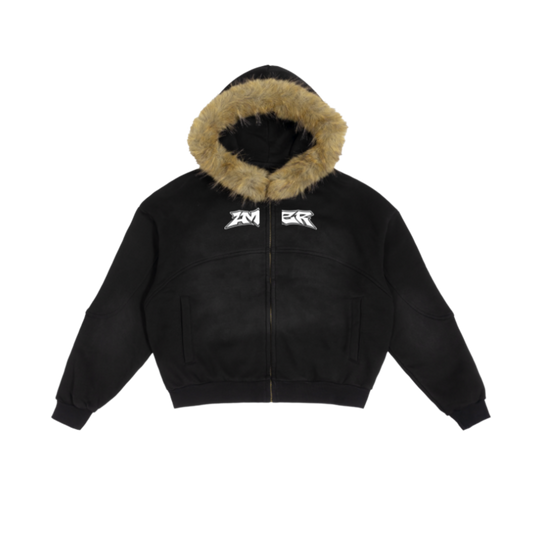 Zip-up fur hoodie