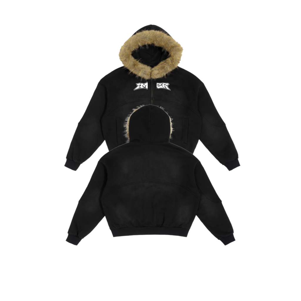 Zip-up fur hoodie