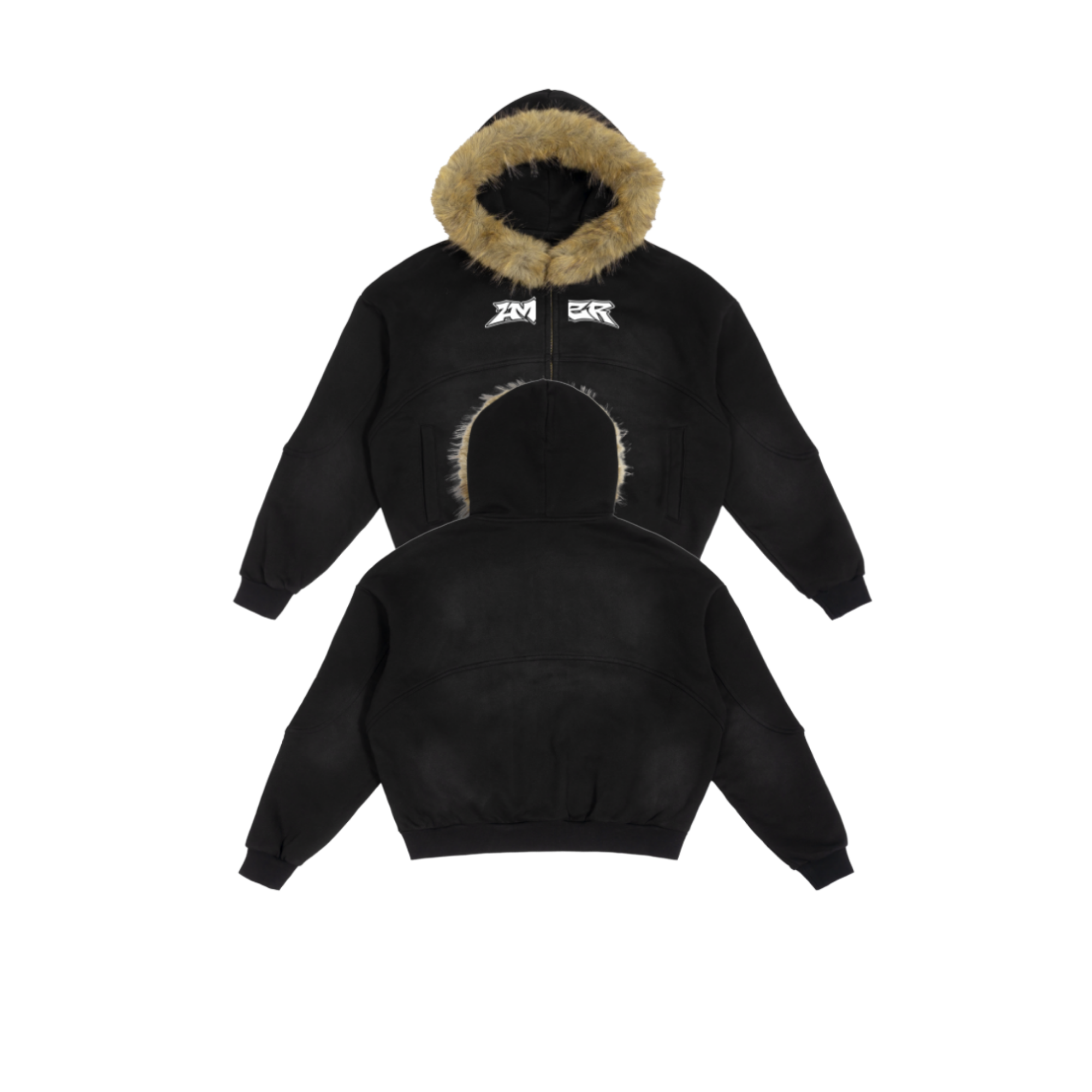 Zip-up fur hoodie