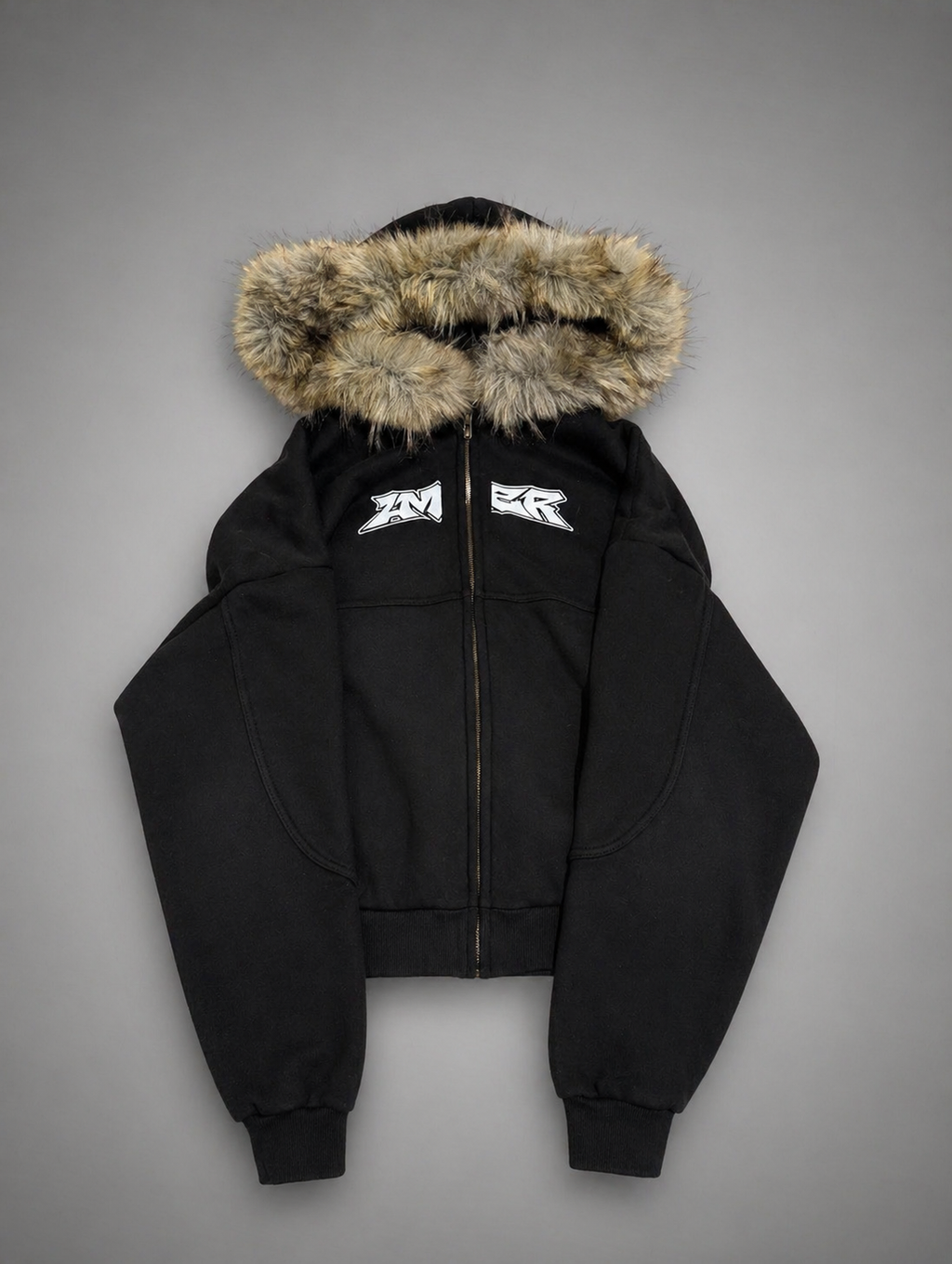 Zip-up fur hoodie