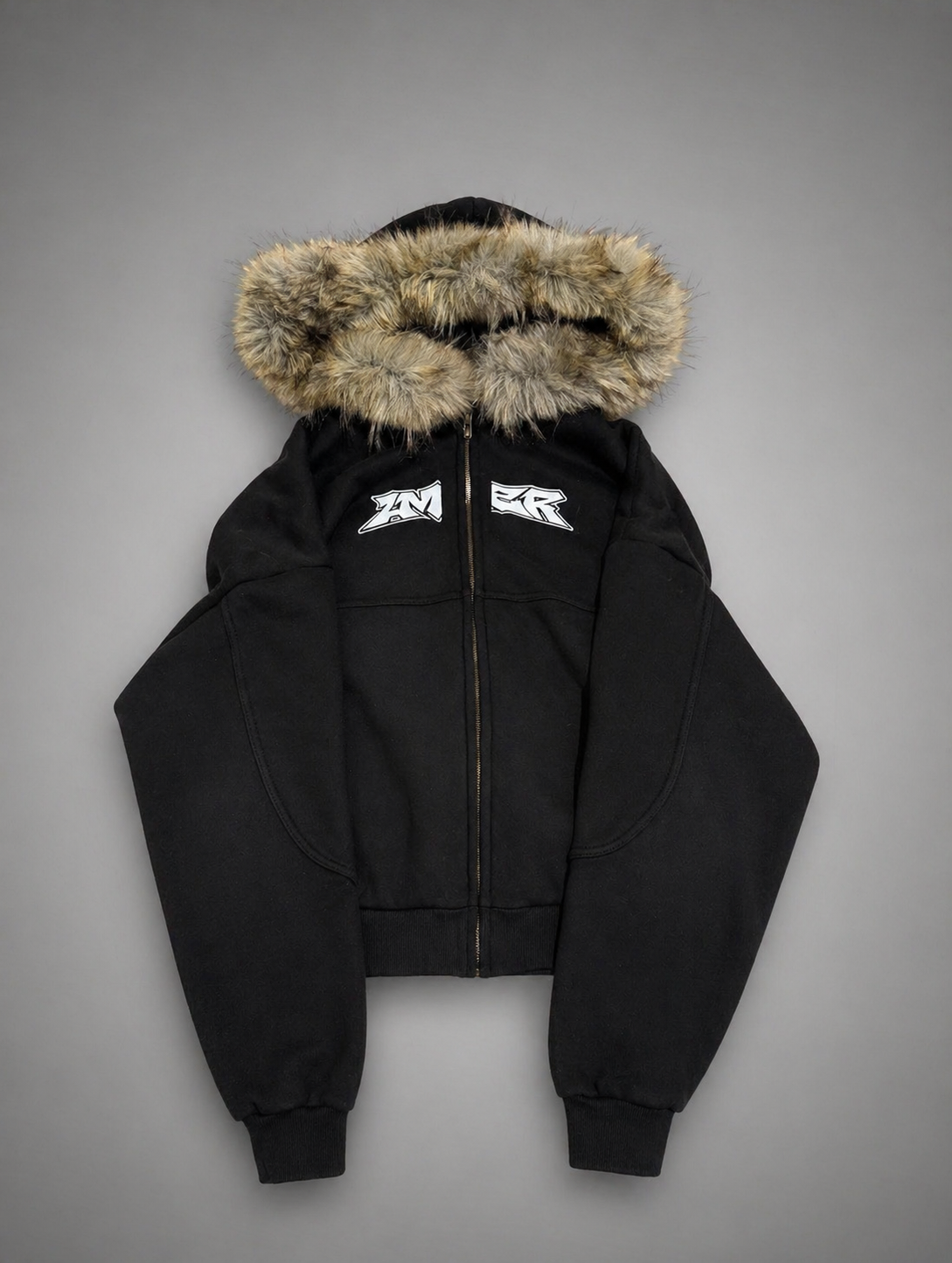 Zip-up fur hoodie